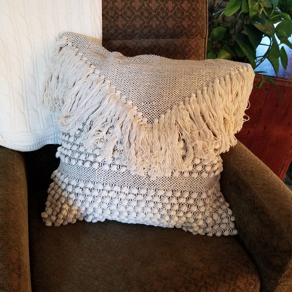 unbranded Other - LAST ONE Woven Cream Cotton Fringe Pillow Cover
